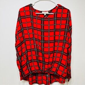 Umgee Red Plaid Women's Light Weight X Large Top hi low hem
